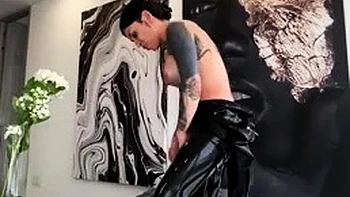 Brunette Babe Fucks Solo In Shiny Latex Dress