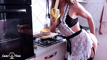 Maid sucks cock and gets doggy fucked