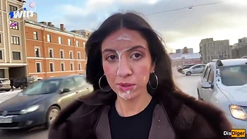 Public Cumwalk With Stranger For Money. Huge Jism On Face, Slut