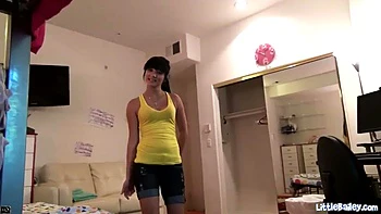 Facialised petite brunette Little Bailey gets fucked hard