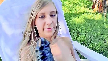 A Blonde Girl From Germany Dildoing Her Muff In The Backyard