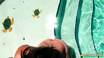 Poolside fuck in the missionary pose with a busty lady April Sparxxx