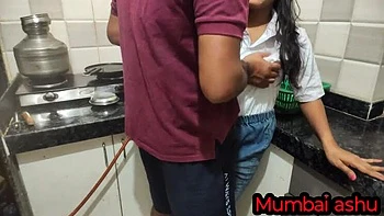 Desi College Girl Fucks Boyfriend in Kitchen with Blowjob and Creampie