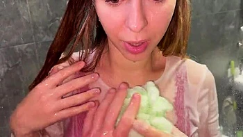 Step Mom Makes Me Cum While Washing My Big Cock - Busty MILF Blowjob POV