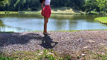 Steamy outdoor POV blowjob by brunette babe
