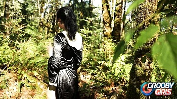Halloween Outdoor Anal Threesome with Hardcore Tgirls