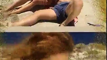 Beach DP Threesome: Doggy Style Hardcore Fuck