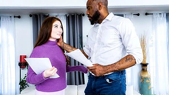 Sweet interracial dick-riding with a brown-haired girlfriend Ava Davis