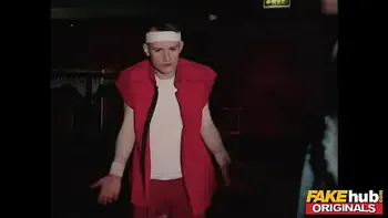 FAKEhub - Big busty tattoo blonde babe Louise Lee gets double teamed in hot threesome with massive facial - TRIPLE DRAGON! 80s parody