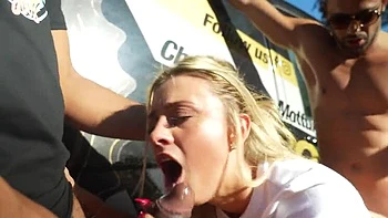 Blonde Sluts Chloe Chevalier & Alice Wild Fucking Hard in Country Field - Anal, Doggy, Cum in Mouth