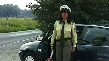 Hardcore Police Threesome with Brunette Outdoor