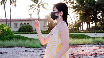 Slim Asian Babe Solo on Beach