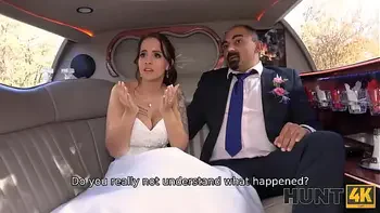 HUNT4K. Excited girl in wedding dress fools around not with future hubby