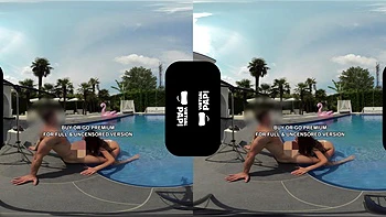 Brunette Cowgirl Sucks Cock Poolside