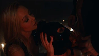 Two hot babes share big cock in steamy latex threesome