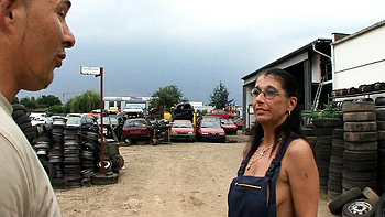 German Amateur Slut Gets Hard Fucked on Tires Outdoors at Work