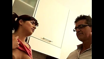 Cute Teen Sucks Stepdad’s Cock, Fucked Cowgirl in Kitchen