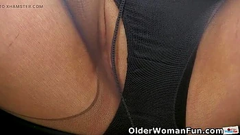 British Granny Trisha Masturbates Pantyhose Pussy