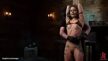 Tattooed Latina bound mounted on sybian