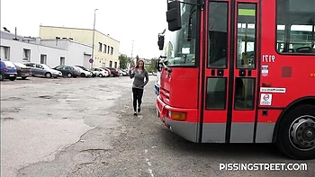 Pissing Outdoor Sex with Shaved Girl from Pissing Street