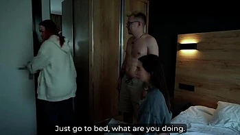 Stepmom and Stepsis Fuck Stepson in Hotel Threesome