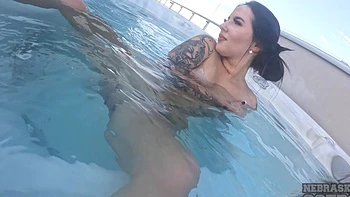 Veronika Lei waxes pussy and masturbates naked by pool