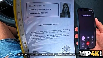 Big Tits Brunette Cheats with Debt in Car Sex POV