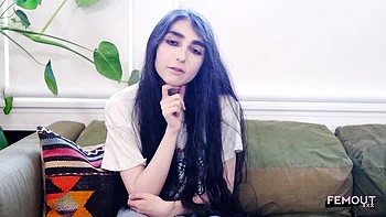 Slim emo tgirl with small tits masturbates solo