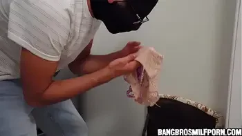 Milf catches her friend's son sniffing her dirty panties.