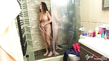 Busty Granny Gets Wet in Shower Fuck