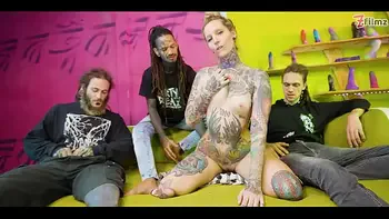 3 on 1 rough sex - DOUBLE PENETRATION for tattoo maid - ANAL GAPES, ATM, big dicks, facial cumshots(goth, punk, alt porn)ZF116