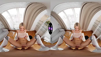 Naomi’s big tits and shaved pussy in VR ride