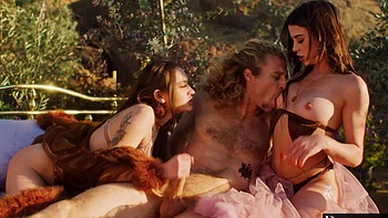 Kylie and Sera Tease Michael in Hot Beach Threesome