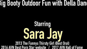 Sara Jay and Della Dane's big tits lesbian kiss and fuck
