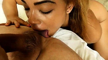 Ebony Babe Sucks and Licks Cum Hardcore POV