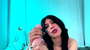 Big-Boobs Brunette Succubus Masturbates in Lingerie