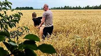 Blonde Milf Gets Creampied Doggy Style in the Field