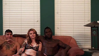 Sigma and Donnie dominate Violet's luscious lips in a wild interracial three-way