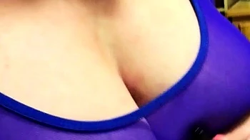 Busty curly brunette with big boobs fucks on couch