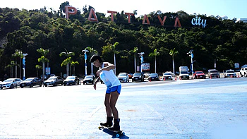 Skateboarding fail of big butt Thai MILF who fucks at home after